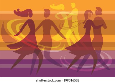 Dancing couples colorful background.  Colorful background with three dancing couples, Vector illustration. 