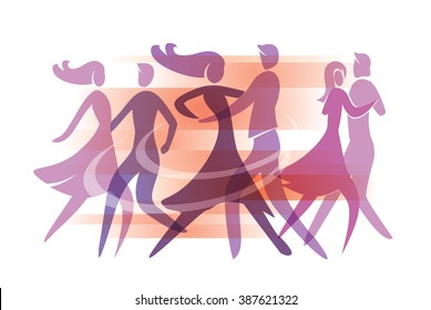 Dancing couples.
Colorful illustration with silhouettes of dancing couples. Vector available.