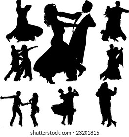 dancing couples silhouettes collection - vector