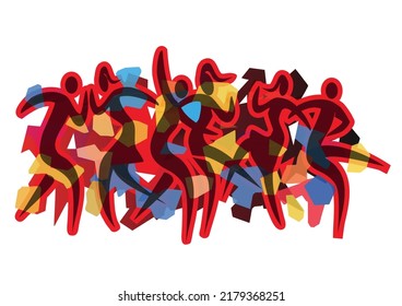 Dancing couples,  wild disco party, modern dance. 
Expressive colorful illustration of three disco dancing couples. Isolated on white background. Vector available.