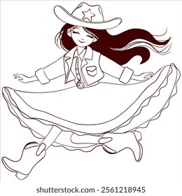 Dancing Cowgirl Coloring Page Outline