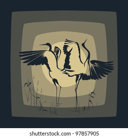 Dancing Crane(Symbol of prosper) against the Moon.
