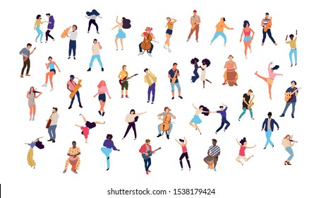 Crowd People Performing Summer Outdoor Activities Stock Vector (Royalty ...