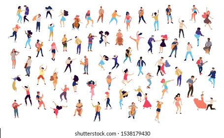 Dancing crowd people flat illustration - Vector