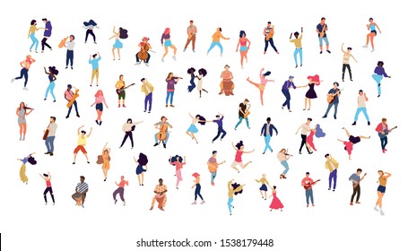 Dancing crowd people flat illustration - Vector