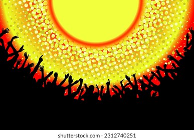 dancing crowd silhouette and banner 