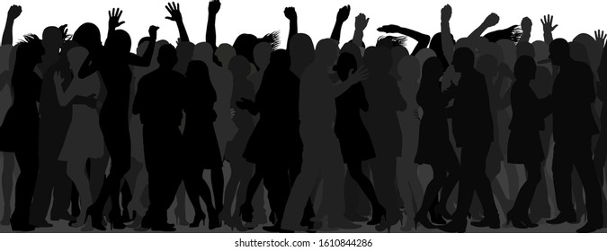 dancing crowd silhouette - vector illustration