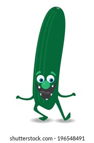 dancing cucumber illustration with smile, eyes and nose