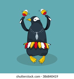 Dancing cute penguin. Vector illustration