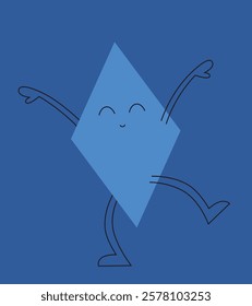 Dancing cute rhombus. Character in linear flat style.