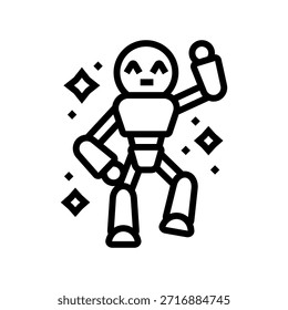 Bailando lindo robot línea icono Vector. Bailando lindo robot signo. contorno aislado símbolo negro ilustración