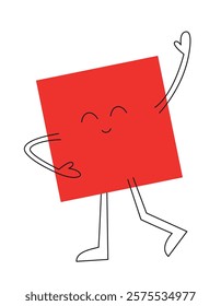 Dancing cute square. Character in linear flat style.