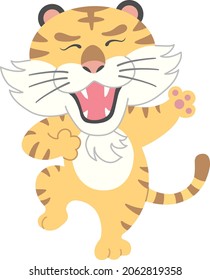Dancing cute tiger character, isolated on white background