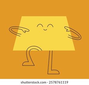 Dancing cute trapezoid. Character in linear flat style.