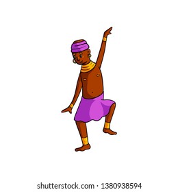 Dancing cute tribe african kid with pink skirt