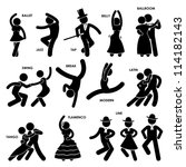 Dancing Dancer Ballet Jazz Tap Belly Ballroom Swing Break Modern Latin Tango Flamenco Line Stick Figure Pictogram Icon