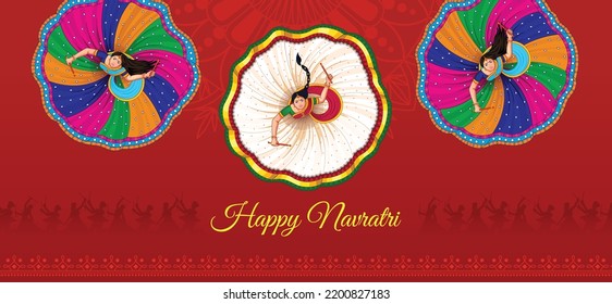 Dancing Dandiya girls at Navratri, Happy Durga Puja and Dussehra - Shutterstock ID 2200827183