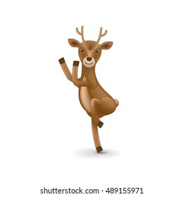 Dancing deer of Santa Claus. Element for Christmas and New Year's day design. Isolated vector illustration on white background.