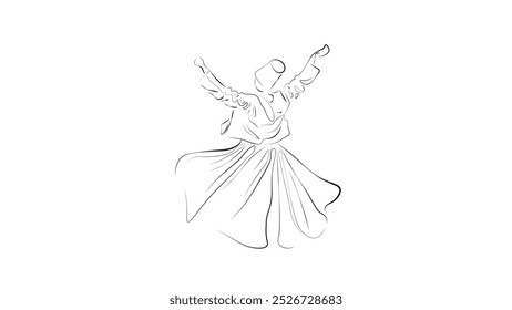 Dançando dervish figura ilustração vetor. Desenho de vetor de dervixe giratório (Semazen). Dança Sufi Religiosa.