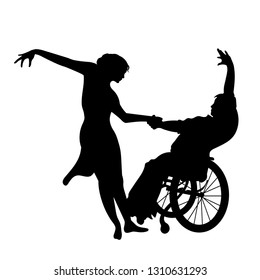 Dancing with Disabilities. Silhouette of a dancing couple. Vector illustration