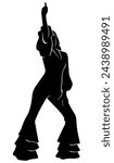 Dancing Disco Girl Silhouette. Vector cliparts isolated on white.