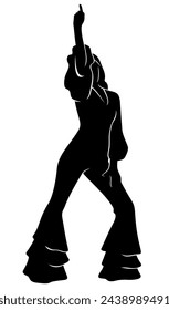 Dancing Disco Girl Silhouette. Vector cliparts isolated on white.