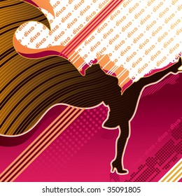 Dancing disco girl. Vector illustration.