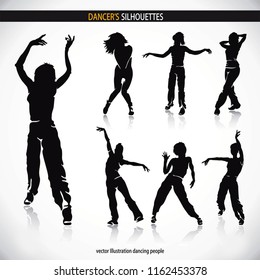 Dancing disco people. Elegant group of young detailed silhouettes of girls. Vector illustration for print