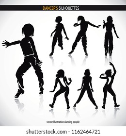 Dancing disco people. Elegant group of young detailed silhouettes of girls. Vector illustration for print