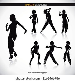 Dancing disco people. Elegant group of young detailed silhouettes of girls. Vector illustration for print