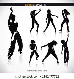 Dancing disco people. Elegant group of young detailed silhouettes of girls. Vector illustration for print