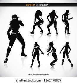 Dancing disco people. Elegant group of young detailed silhouettes of girls. Vector illustration for print