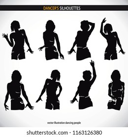 Dancing disco people. Elegant group of young detailed silhouettes of girls. Vector illustration for print