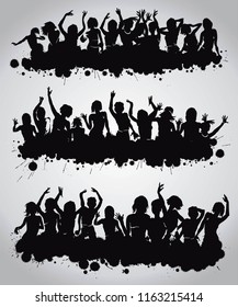 Dancing disco people. Elegant group of young detailed silhouettes of girls. Vector illustration for print