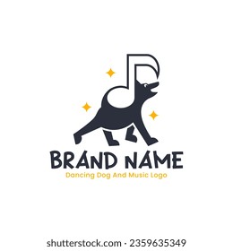 Dancing dog and music logo is great for entertainment, media, music, studio, digital, internet, petshop etc logos.