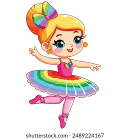 Dancing doll princess with rainbow dress cute baby girl illustration