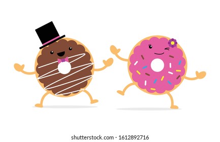 Dancing Donuts. A couple of cute donuts, boy and girl dancing together.