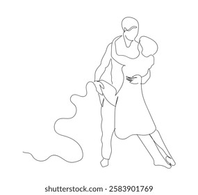 Dancing during party design. One continuous line of a couple was dancing at a party one night vector illustration. Valentine's concept.  Hand made vector not AI.