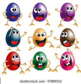 Dancing Easter Eggs Set Isolated on White Background. Vector clip-art