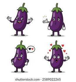 Dancing Eggplant Cartoon Illustration with Joyful and Fun Movements

