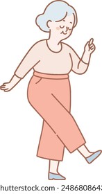 Dancing Elderly Woman Hand Drawn Illustration