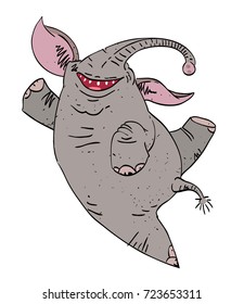 Dancing elephant cartoon image. Artistic freehand drawing.