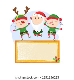 Dancing elves in carnival costumes. Helper, party, carnival. Can be used for topics like Christmas, holiday, entertainment