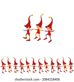 Dancing elves. Festive design with Christmas Elf for poster, banner, header, flyer, t shirts, packaging design, brochure, party