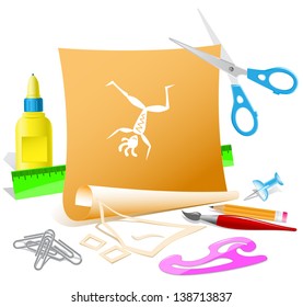 Dancing ethnic little man. Paper template. Raster illustration.