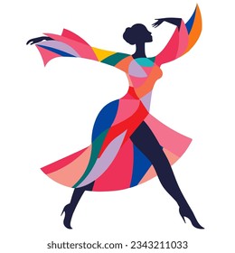 Dancing faceless woman in dress flat illustration