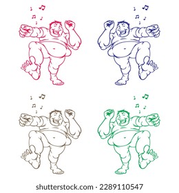 Dancing Fat Man Cartoon Character Vector Illustration
