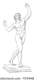 Dancing faun - greek - roman sculpture / vintage illustration from Meyers Konversations-Lexikon 1897