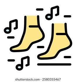 Dancing feet icon. Outline Dancing feet vector icon for web design isolated on white background color flat