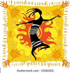 Dancing figures on an orange background